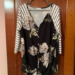 Floral and stripes tied tunic